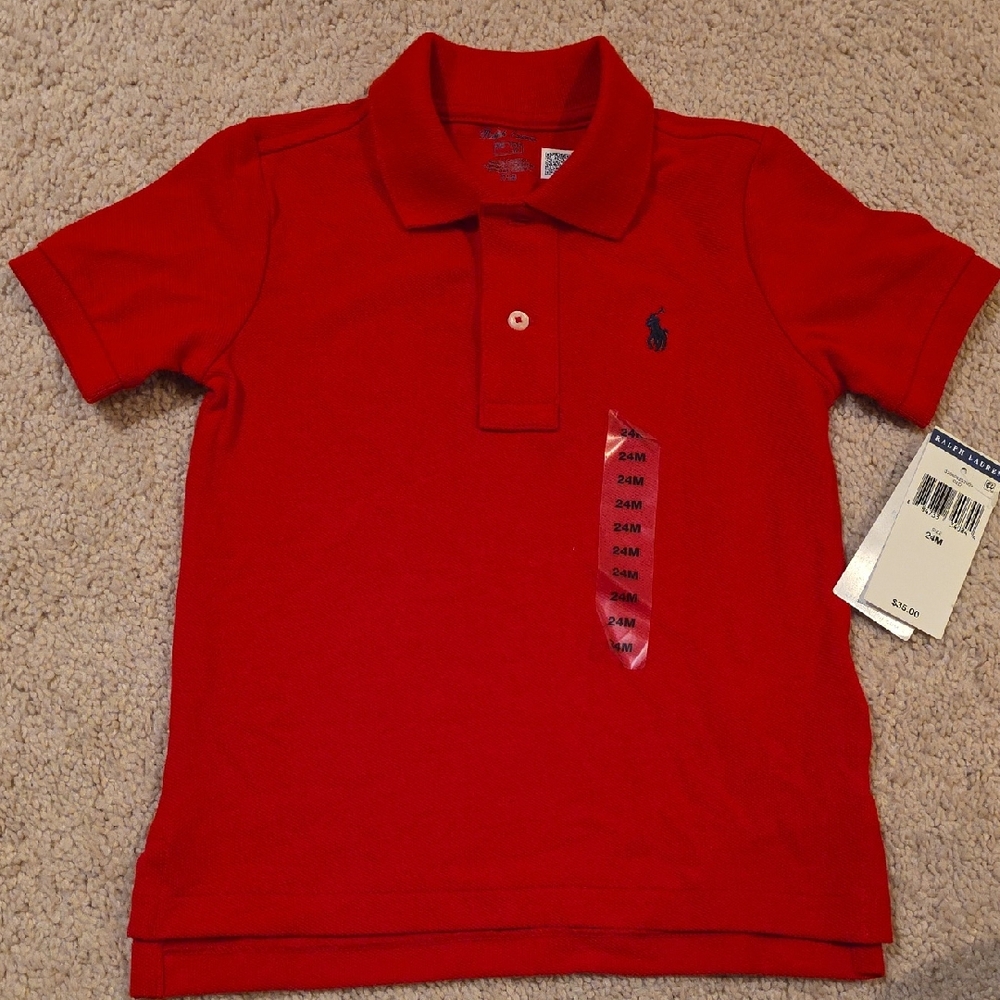 Ralph Lauren Kids Polo Shirt in Red with Blue Logo